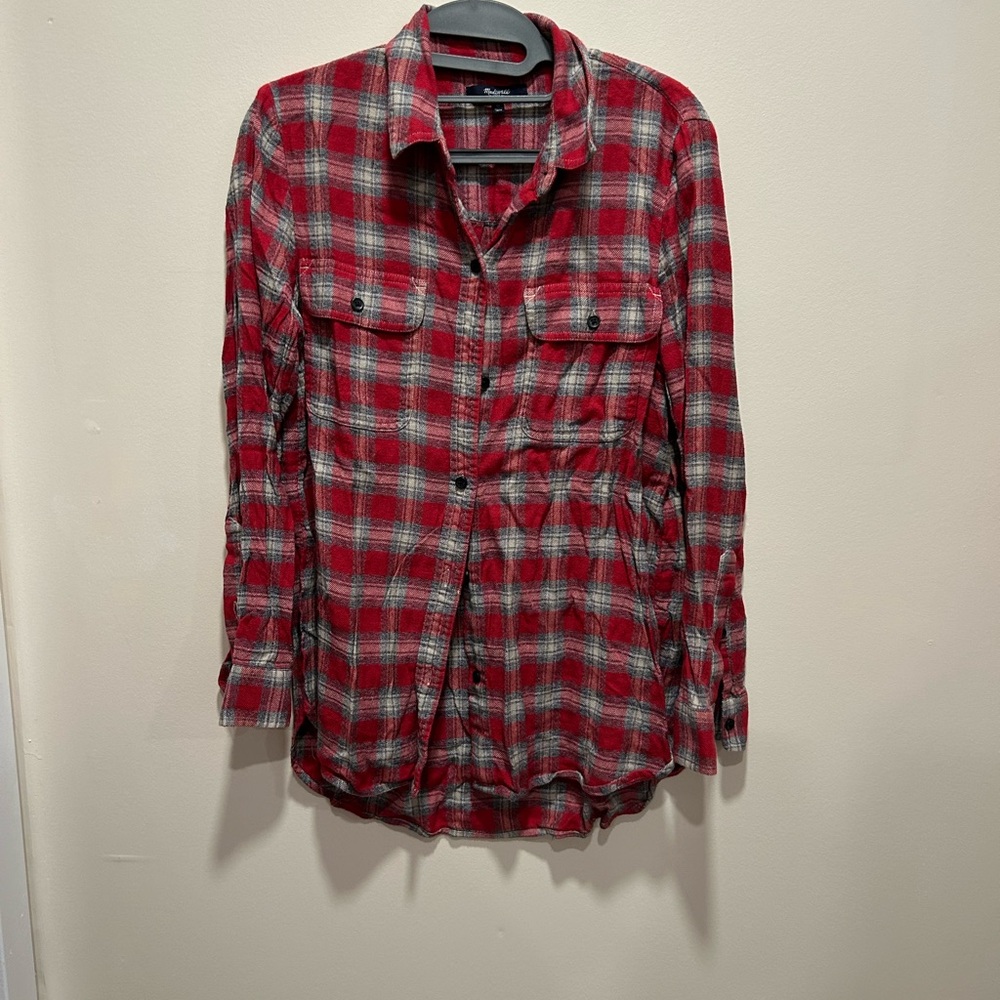 Madewell Red and Gray Lightweight Shirt Jacket